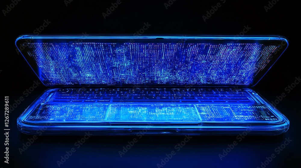 Poster abstract blue glowing laptop digital code technology background futuristic modern elegant design sof