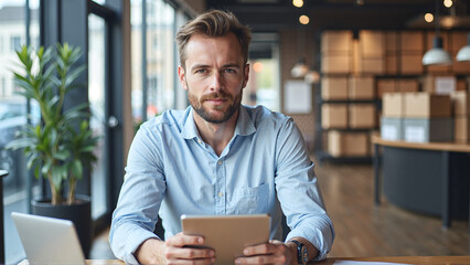 Professional Man Comparing Shipping Options for International Commerce