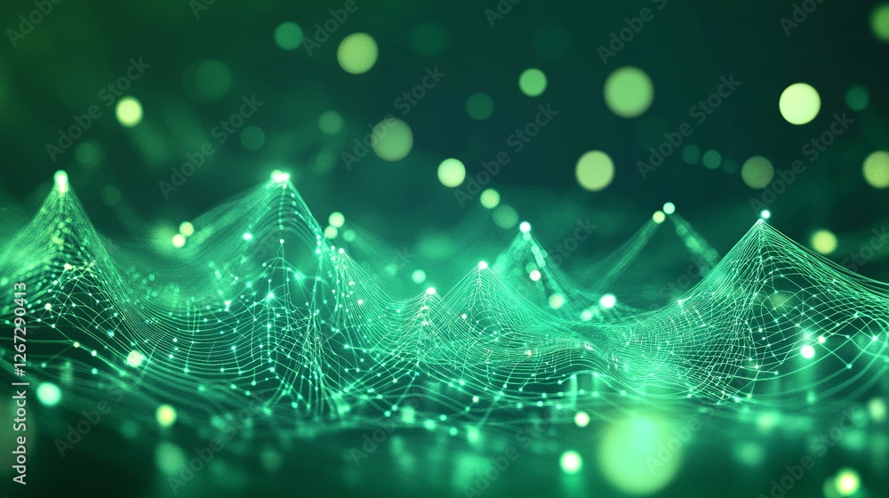 Poster a green technology background with digital line elements, illustrating data innovation in an abstrac