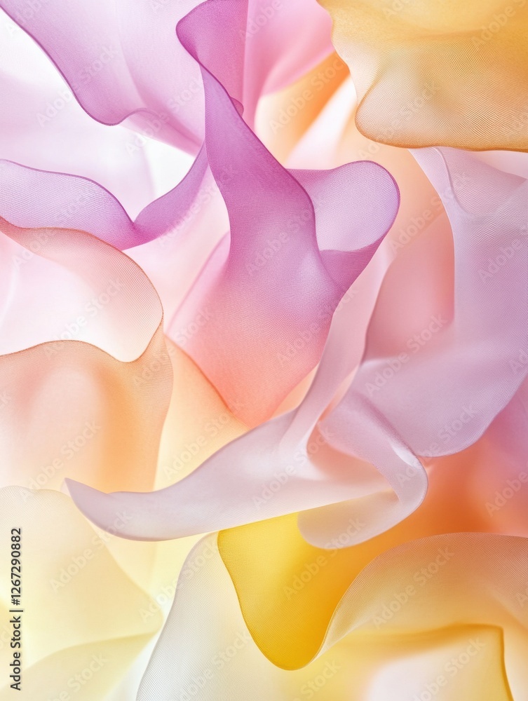 Poster colorful abstract fabric drapery showcases soft pastel hues and elegant flowing textures in a bright