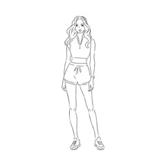 Vector fashion illustration of a beautiful girl in sports wear