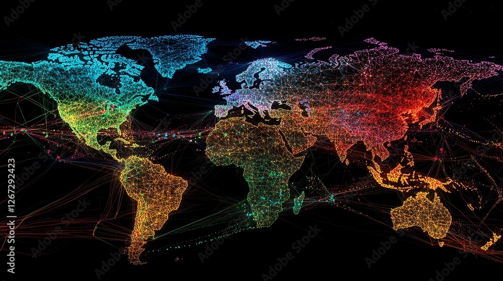 Poster futuristic 3d world map with digital networks