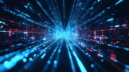 Obraz premium Vector Abstract, science, futuristic, energy technology concept. Digital image of light rays, stripes lines with blue light background