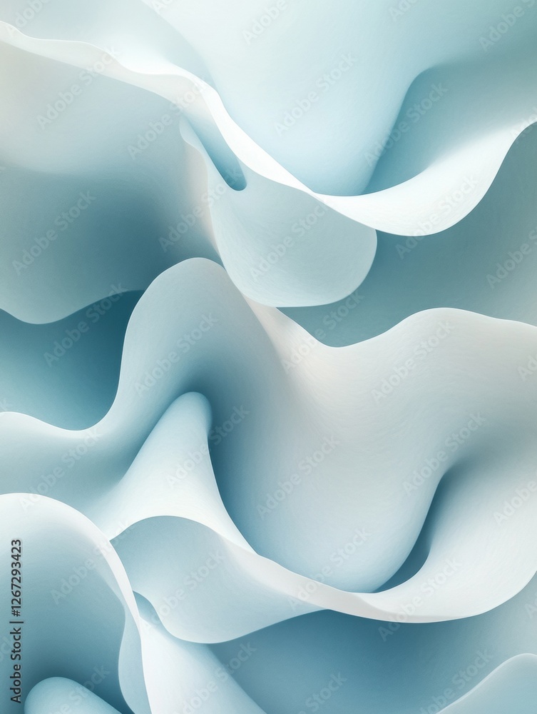 Poster Abstract wave patterns in soft blue shades create a soothing and tranquil atmosphere in a creative space. Generative AI
