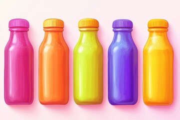 Vibrant Smoothie Bottles. A Clean Top View of Detox Drinks Perfect for a Healthy Diet