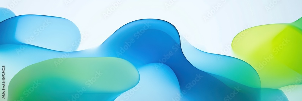 Poster abstract flowing shapes in shades of blue and green creating a serene atmosphere for creative projec