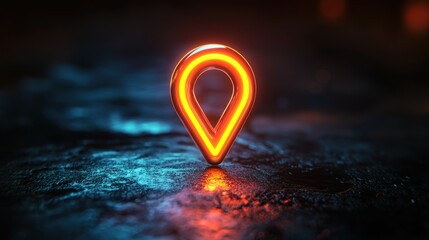 Neon Glowing Location Marker On Dark Surface
