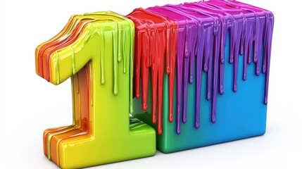 Colorful dripping number 1 artwork studio graphic design creative environment close-up view vibrant concept