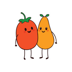 Happy Fruit and Veggie Character Design Funny Cartoon Illustration