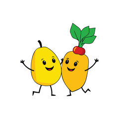 Cute Fruit and Vegetable Friends Happy Cartoon Vector Illustration