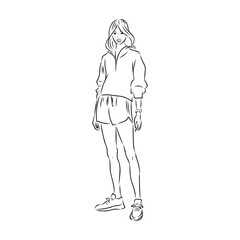 Vector fashion illustration of a beautiful girl in sports wear