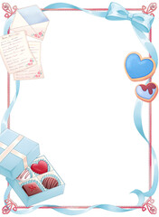 水色のリボンとお菓子のフレーム