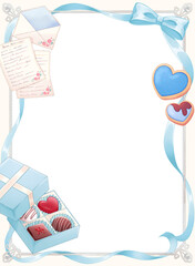 水色のリボンとお菓子のフレーム