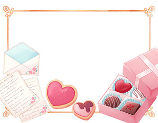 金の装飾フレームとバレンタインのお菓子