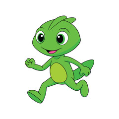 Green Cartoon Alien Running Vector Design