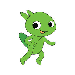 Green Cartoon Alien Running Vector Design