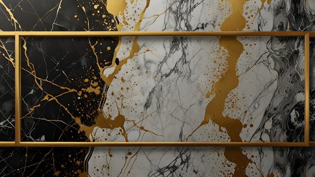 Golden frame on a marble backgroundSubtle halftone vector texture overlay. Monochrome abstract splattered background.