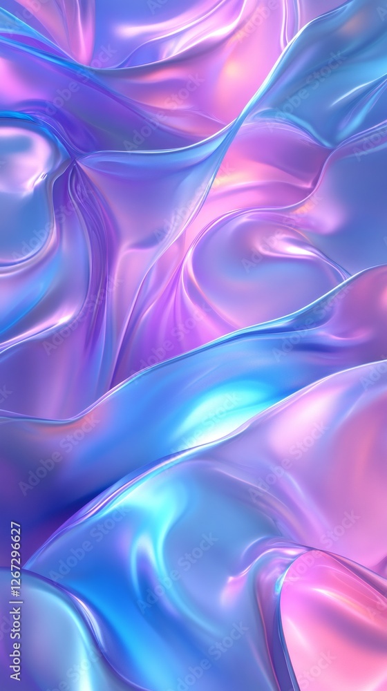 Poster smooth holographic iridescent texture flowing and waving, creating an abstract background with vibra