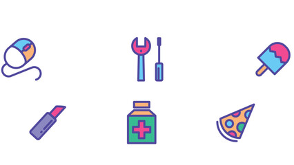 Abstract food, sports, and gaming vector illustration icons