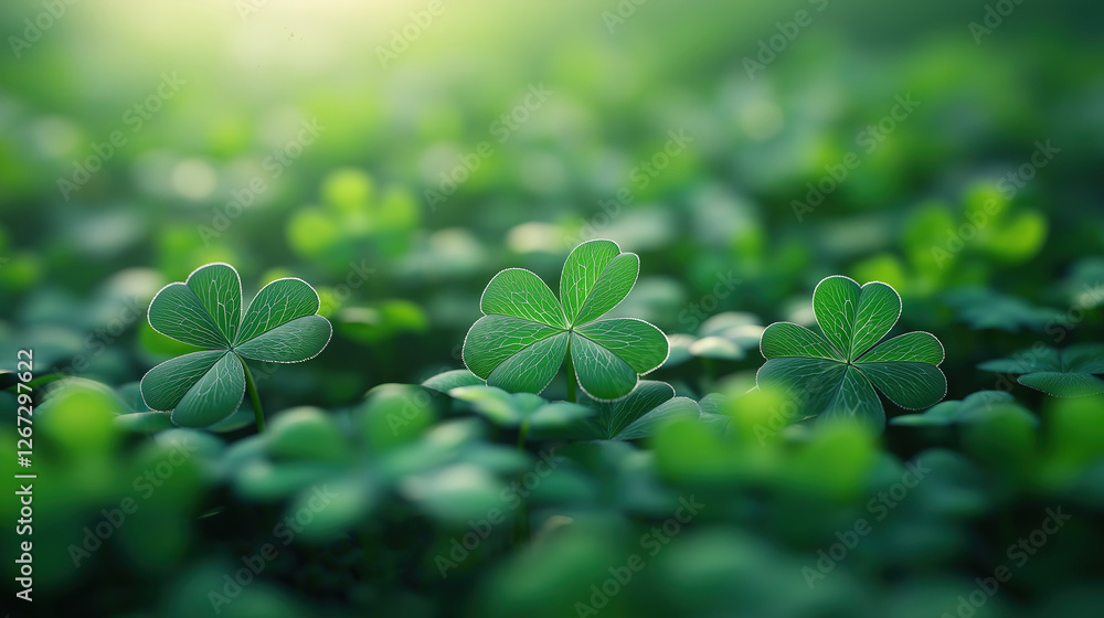 Poster st, patrick's day themed green background with clovers and ample copy space for custom text.