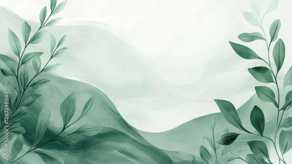 Leinwandbilder blends of green hills and foliage create a tranquil landscape with soft mist and serene atmosphere. 