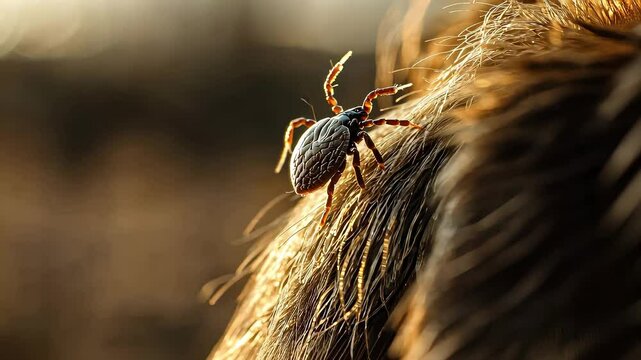 Close-up of a tick on a dog. Selective focus
