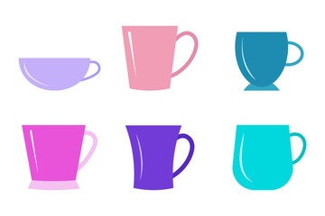 A set of cup icons in a flat style, isolated on a white background. Vector graphics