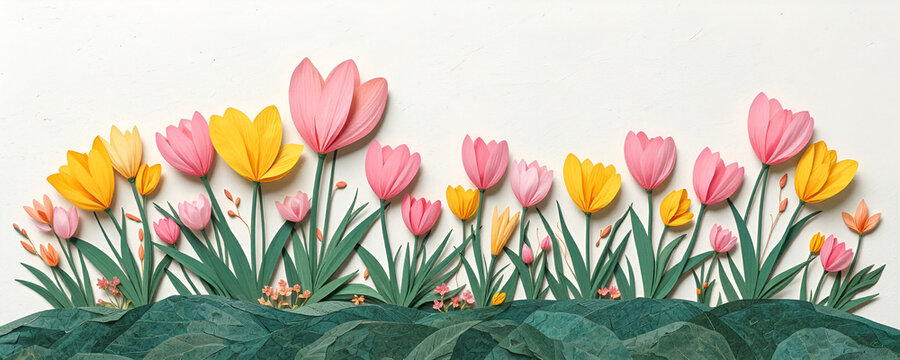 composizione a tema floreale, illustrazione di fioriture primaverili in stile collage