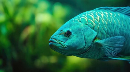 Obraz premium Vibrant Turquoise Fish in Aquatic Environment Close up Underwater Shot