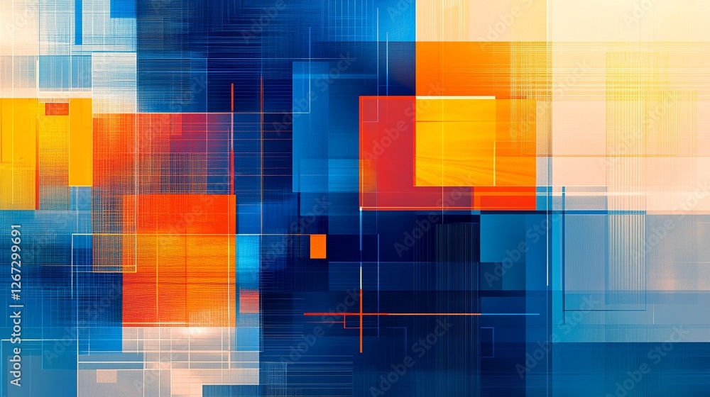 Poster abstract blue and orange technology background with geometric squares - vibrant digital design for t