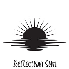 sun Black vector silhouettes icon. Vector template sun reflection in water. Sunset and waves reflection. Illustration White background