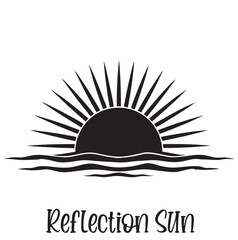 sun Black vector silhouettes icon. Vector template sun reflection in water. Sunset and waves reflection. Illustration White background