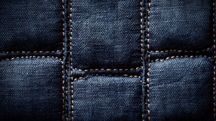 Denim texture, stitched panels, close-up, background fabric, textile design
