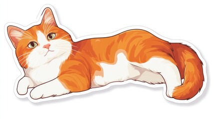 Fototapeta premium Orange cat lounging, relaxed, happy pet, isolated on white background, for decoration or sticker use