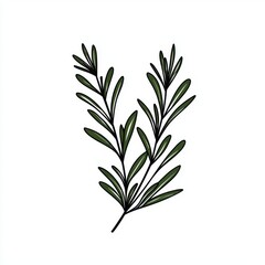 Fototapeta premium Elegant Green Sprig Illustration Botanical Line Art Nature Design Element Simple Plant Graphic