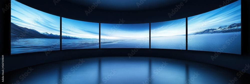 Poster versatile curved digital display wall: ideal for presentations and media with customizable content