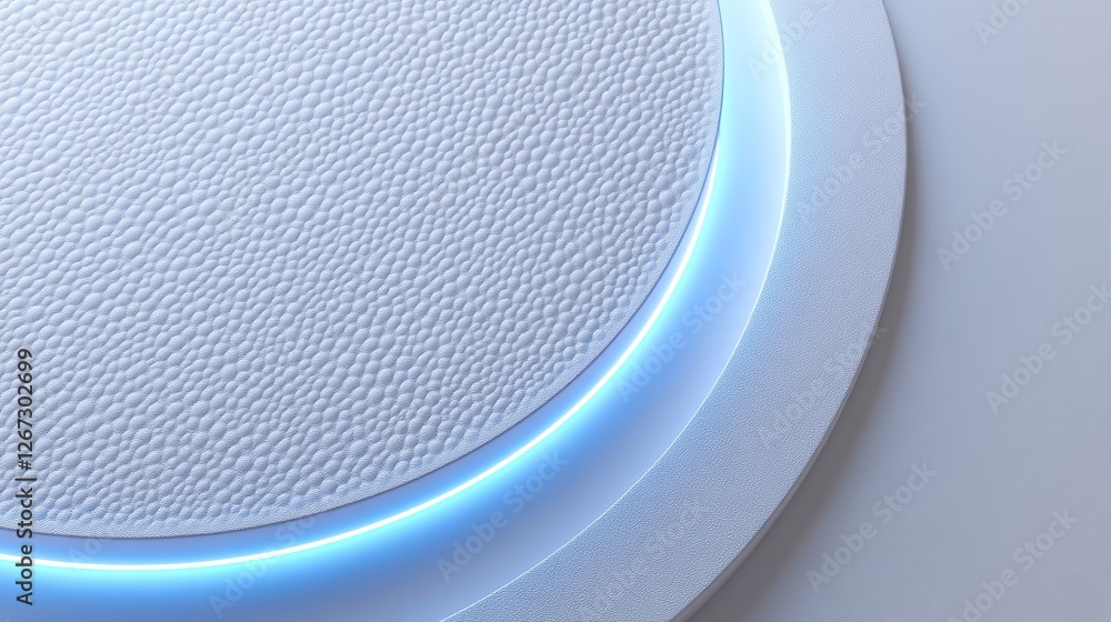 Poster white surface with embossed shape and blue illuminated edge. tech background with neon circle. 3d re