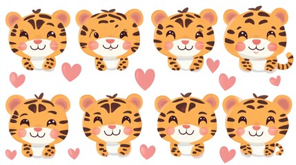 Fototapeta premium Adorable tiger cubs with hearts background, perfect for kids' room decor