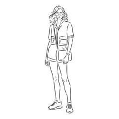 Vector fashion illustration of a beautiful girl in sports wear