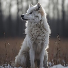 Obraz premium Regal White Wolf Standing in Frosty Meadow