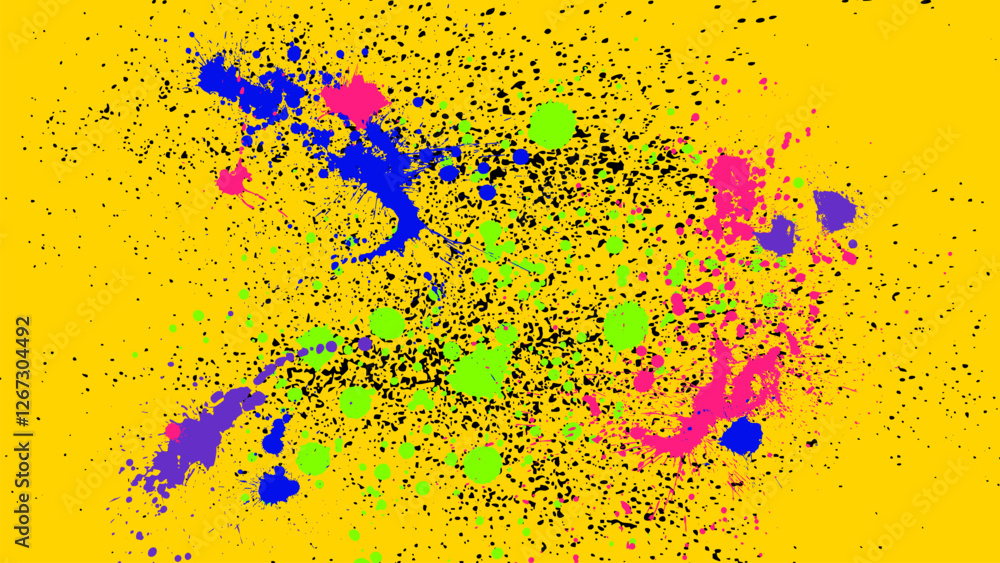 Canvas Prints abstract grunge yellow background with colorful splashes of paint scattered messy.