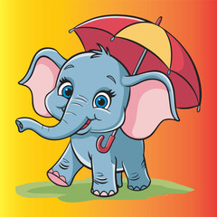 Elephant color vector illustration,Whimsical Cute Elephant Color Illustration