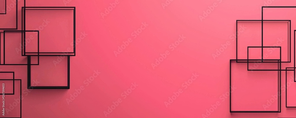Poster abstract pink background with overlapping black square frames modern geometric design