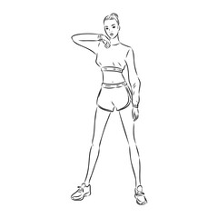 Vector fashion illustration of a beautiful girl in sports wear