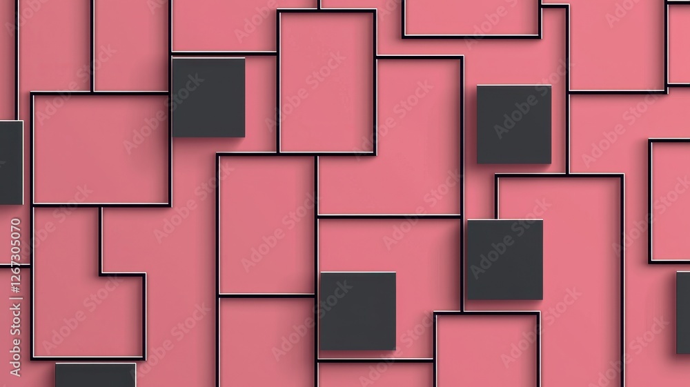 Aufkleber abstract pink and black geometric pattern background modern design interlocking squares and lines