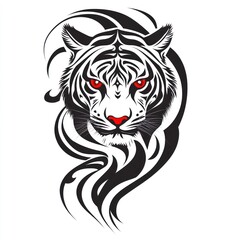 Fototapeta premium Tattoo design of a white tiger's head with tribal patterns