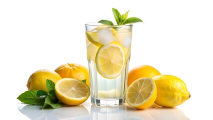 Fototapeta premium Iced Lemon Drink with Lemons and Mint