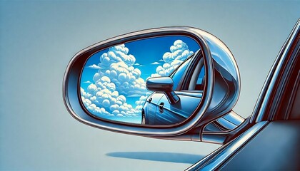 Realistic Blue Sky Reflection in Car Side Mirror