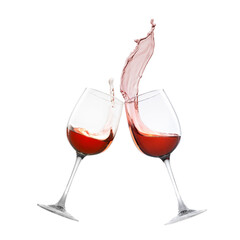 Glasses of splashing red wine isolated on white