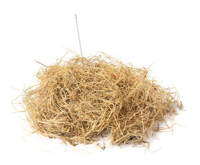 Sewing needle in hay on white background